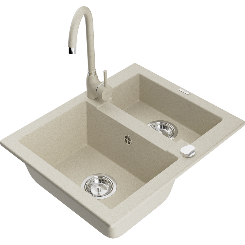 Mexen Carlos Granitspüle 1,5-Becken mit Küchenarmatur Telma, beige - 6518-69-670200-69