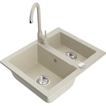 Mexen Carlos Granitspüle 1,5-Becken mit Küchenarmatur Telma, beige - 6518-69-670200-69