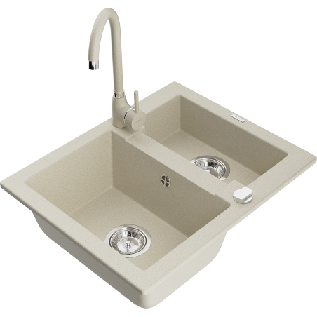 Mexen Carlos granitspüle 1,5-beckig mit Küchenarmatur Telma, beige - 6518-69-670200-69