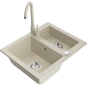 Mexen Carlos Granitspüle 1,5-Becken mit Küchenarmatur Telma, beige - 6518-69-670200-69
