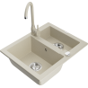 Mexen Carlos granitspüle 1,5-beckig mit Küchenarmatur Telma, beige - 6518-69-670200-69