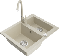 Mexen Carlos Granitspüle 1,5-Becken mit Küchenarmatur Telma, beige - 6518-69-670200-69