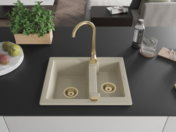 Mexen Carlos Granitspüle 1,5-becken mit Küchenarmatur Telma, beige - 6518-69-670200-50