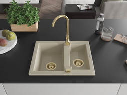 Mexen Carlos Granitspüle 1,5-Kammer mit Küchenarmatur Telma, beige - 6518-69-670200-50