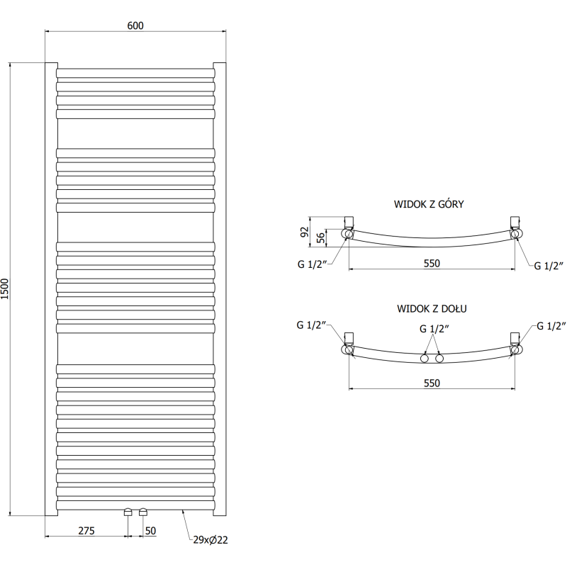 Mexen Ares elektrischer Heizkörper 1500 x 600 mm, 600 W, gold - W102-1500-600-2600-50