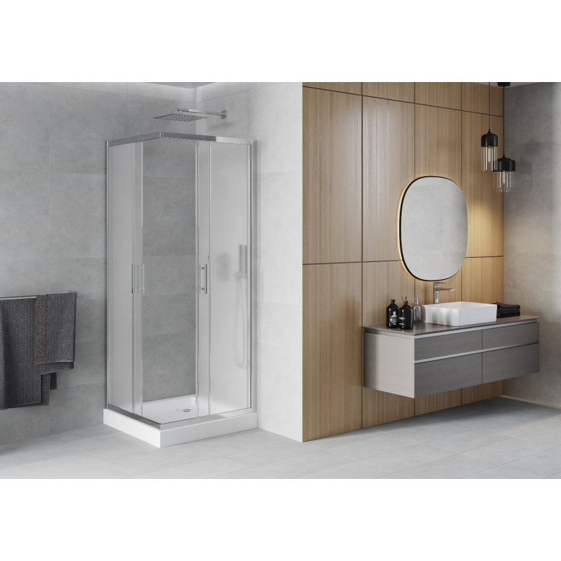 Mexen Rio Quadratische Duschkabine 90 x 90 cm, mattiert, Chrom + Duschwanne, weiß - 860-090-090-01-30-4510