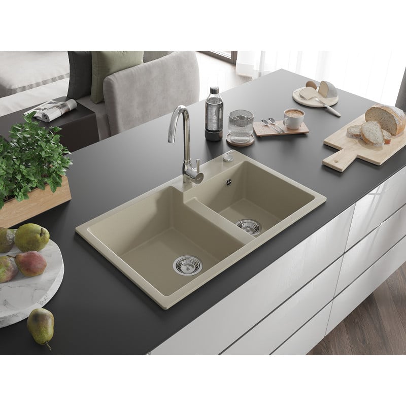 Mexen Tomas Granitspüle 2-becken mit Küchenarmatur Telma, beige - 6516-69-670200-00