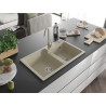Mexen Tomas Granitspüle 2-beckig mit Küchenarmatur Telma, beige - 6516-69-670200-69
