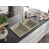 Mexen Tomas Granitspüle 2-Kammer mit Küchenarmatur Telma, beige - 6516-69-670200-50