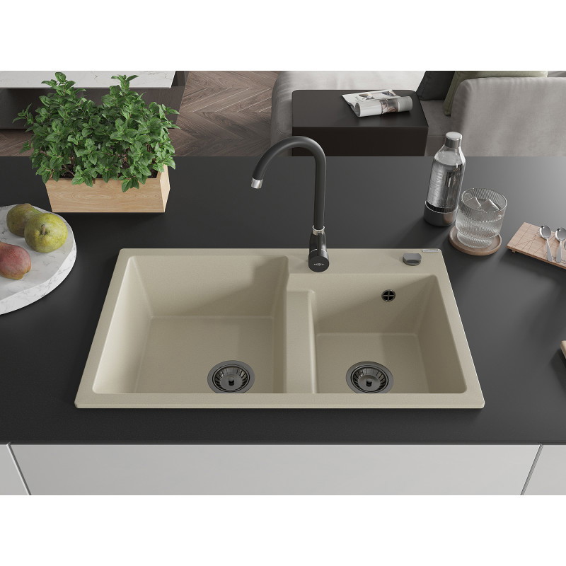 Mexen Tomas Granitspüle 2-Kammer mit Küchenarmatur Telma, beige - 6516-69-670200-70