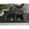 Mexen Tomas Granitspüle 2-beckig mit Küchenarmatur Telma, schwarz/silber metallic - 6516-73-670200-00