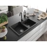 Mexen Tomas Granitspüle 2-Becken mit Küchenarmatur Telma, Schwarz/Silber Metallic - 6516-73-670200-70