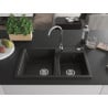 Mexen Tomas Granitspüle 2-Kammer mit Küchenarmatur Telma, schwarz/gold metallic - 6516-75-670200-00