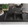 Mexen Tomas Granitspüle 2-Kammern mit Küchenarmatur Telma, schwarz/goldenes Metallic - 6516-75-670200-50-B