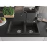 Mexen Tomas Granitspüle 2-Kammern mit Küchenarmatur Telma, Schwarz/Gold Metallic - 6516-75-670200-70
