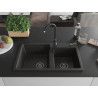 Mexen Tomas Granitspüle 2-Kammer mit Küchenarmatur Telma, schwarz/gold Metallic - 6516-75-670200-70-B