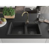 Mexen Tomas Granitspüle 2-Kammern mit Küchenarmatur Telma, schwarz - 6516-77-670200-50-B