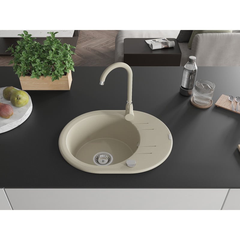 Mexen Kevin Granitspüle 1-Becken mit Abtropffläche und Küchenarmatur Telma, beige - 6517-69-670200-69