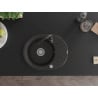 Mexen Kevin Granitspüle 1-Becken mit Abtropffläche und Küchenarmatur Telma, schwarz/goldmetallisch - 6517-75-670200-70