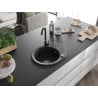 Mexen Kevin Granitspüle 1-Becken mit Abtropffläche und Küchenarmatur Telma, schwarz/goldmetallisch - 6517-75-670200-70