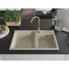 Mexen Tomas Granitspüle 2-Kammern 800 x 500 mm, beige, goldener Siphon - 6516802000-69-G