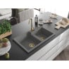 Mexen Tomas Granitspüle 2-Becken 800 x 500 mm, Grau, Goldener Siphon - 6516802000-71-G