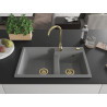 Mexen Tomas Granitspüle 2-Becken 800 x 500 mm, Grau, Goldener Siphon - 6516802000-71-G