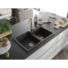 Mexen Tomas Granitspüle 2-Becken 800 x 500 mm, schwarz/silber metallic, Siphon gold - 6516802000-73-G