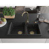 Mexen Tomas Granitspüle 2-Becken 800 x 500 mm, schwarz/silber metallic, Siphon gold - 6516802000-73-G