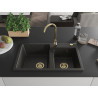 Mexen Tomas Granitspüle 2-fach, 800 x 500 mm, schwarz/goldener Metallic, goldener Siphon - 6516802000-75-G