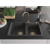 Mexen Tomas Granitspüle 2-Kammer 800 x 500 mm, schwarz gesprenkelt, goldener Siphon - 6516802000-76-G