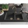 Mexen Tomas Granitspüle 2-Kammer 800 x 500 mm, Schwarz gesprenkelt, Siphon Gold - 6516802000-76-G