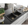 Mexen Tomas Granitspüle 2-Kammer 800 x 500 mm, schwarz, Goldener Siphon - 6516802000-77-G