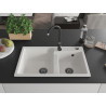 Mexen Tomas Granitspüle mit 2 Becken 800 x 500 mm, weiß, schwarzer Siphon - 6516802000-20-B