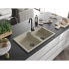 Mexen Tomas Granitspüle 2-becken 800 x 500 mm, beige, schwarzer Siphon - 6516802000-69-B