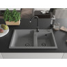 Mexen Tomas Granitspüle 2-Kammer 800 x 500 mm, Grau, Schwarzer Siphon - 6516802000-71-B