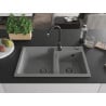 Mexen Tomas Granitspüle 2-Kammern 800 x 500 mm, grau, schwarzer Siphon - 6516802000-71-B
