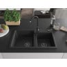 Mexen Tomas Granitspüle 2-Kammer 800 x 500 mm, schwarz/silber Metallic, schwarzer Siphon - 6516802000-73-B
