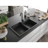 Mexen Tomas Granitspüle 2-Kammer 800 x 500 mm, schwarz/silber Metallic, schwarzer Siphon - 6516802000-73-B