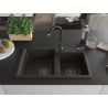 Mexen Tomas Granitspüle 2-Kammer 800 x 500 mm, schwarz/gold metallic, schwarzer Siphon - 6516802000-75-B