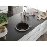 Mexen Kevin Granitspüle 1-Becken mit Abtropffläche 586 x 458 mm, schwarz/gold metallic, goldener Siphon - 6517581005-75-G