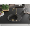 Mexen Kevin Granitspüle 1-Becken mit Abtropffläche 586 x 458 mm, schwarz gesprenkelt, goldener Siphon - 6517581005-76-G