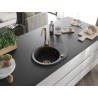 Mexen Kevin Granitspüle 1-beckig mit Abtropffläche 586 x 458 mm, schwarz, goldener Siphon - 6517581005-77-G