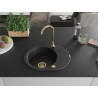 Mexen Kevin Granitspüle 1-beckig mit Abtropffläche 586 x 458 mm, schwarz, goldener Siphon - 6517581005-77-G