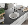Mexen Kevin granitspüle 1-beckig mit Abtropffläche 586 x 458 mm, weiß, schwarzer Siphon - 6517581005-20-B