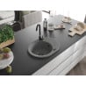 Mexen Kevin Granitspüle 1-becken mit Abtropffläche 586 x 458 mm, grau, schwarzer Siphon - 6517581005-71-B