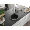 Mexen Kevin Granitspüle 1-beckig mit Abtropffläche 586 x 458 mm, schwarz/gold metallic, schwarzer Siphon - 6517581005-75-B