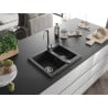 Mexen Carlos Granitspüle 1,5 Becken 582 x 475 mm, schwarz/silber metallic, Chrom-Siphon - 6518581500-73