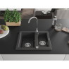 Mexen Carlos Granitspüle 1,5-Becken 582 x 475 mm, schwarzes gesprenkelt, Chrom-Siphon - 6518581500-76
