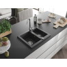 Mexen Carlos Granitspüle 1,5-Becken 582 x 475 mm, schwarzes gesprenkelt, Chrom-Siphon - 6518581500-76
